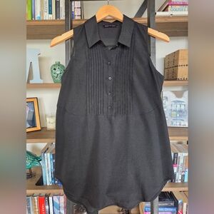 Black Pintuck Tuxedo Style Sleeveless Blouse, Size Small